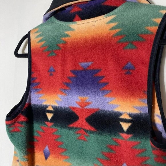 Chaps Red Orange Green Purple Southwestern Print Fleece Full Zip Vest S - Picture 6 of 11